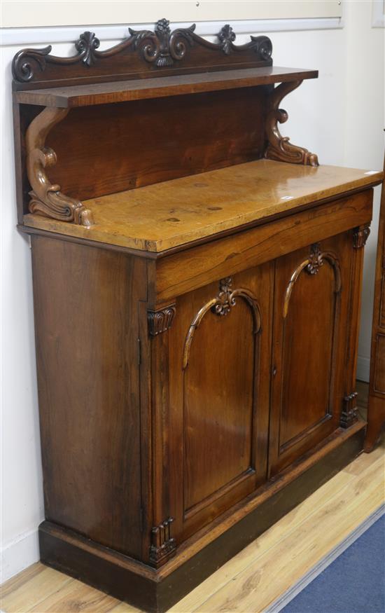 A WIlliam IV rosewood chiffonier, with birds eye maple top, W.3ft 6in.